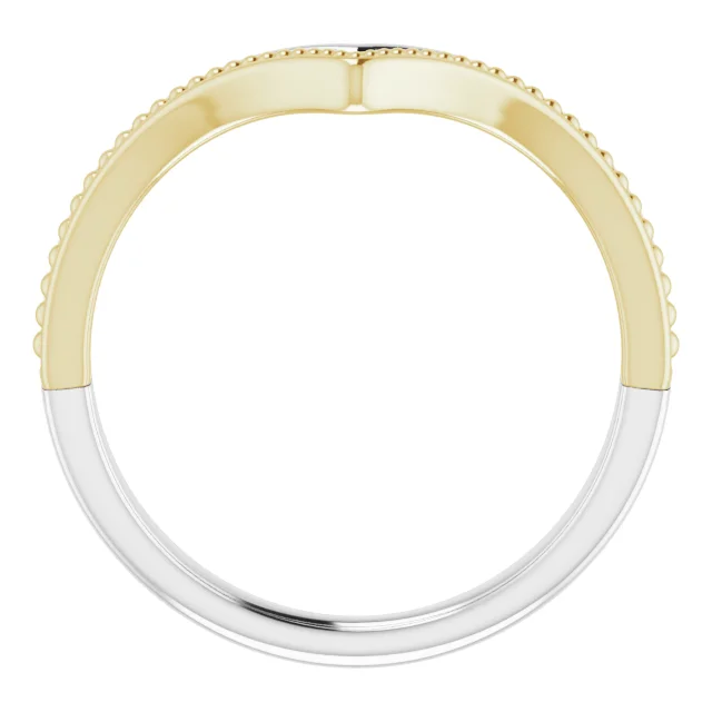 14K White & Yellow Beaded V Ring-