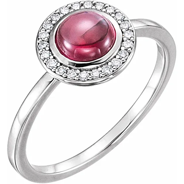 14K White Rhodolite Garnet & 1/10 CTW Diamond Halo-Style Ring-