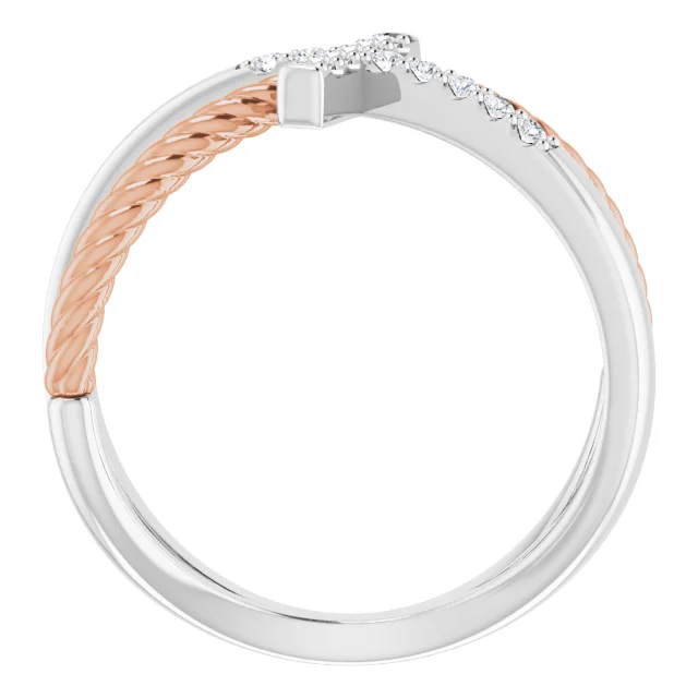 14K White & Rose 1/10 CTW Diamond Cross Rope Ring-