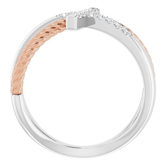 14K White & Rose 1/1 CTW Diamond Cross Rope Ring