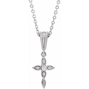 Platinum .3 CTW Diamond Petite Vintage-Inspired 16-18" Cross Necklace