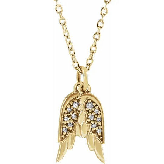 14K Yellow .3 CTW Diamond Angel Wings 16-18" Necklace