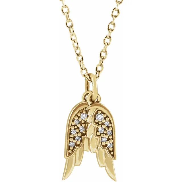 14K Yellow .3 CTW Diamond Angel Wings 16-18" Necklace
