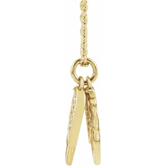 14K Yellow .03 CTW Diamond Angel Wings 16-18" Necklace-