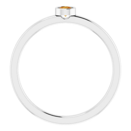 14K White 3 mm Round Citrine Ring
