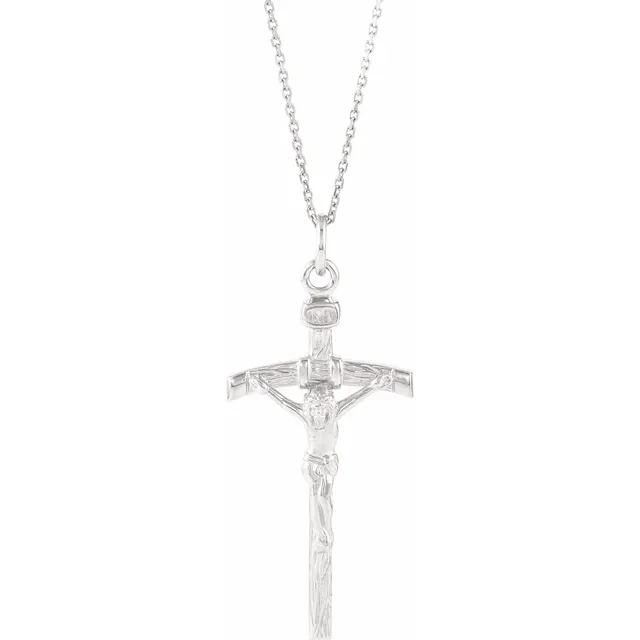 Sterling Silver 23x14 mm Crucifix 18" Necklace-