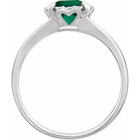 14K White Created Emerald & .5 CTW Diamond Ring