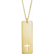 14K Yellow Pierced Cross Engravable Bar 16-18" Necklace