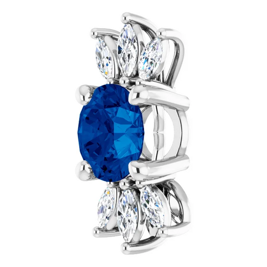 14K White Blue Sapphire & 1/4 CTW Diamond Pendant