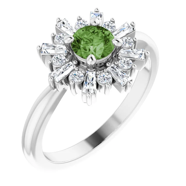 14K White 5 mm Round Green Tourmaline & 3/8 CTW Diamond Ring-