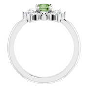 14K White 5 mm Round Green Tourmaline & 3/8 CTW Diamond Ring