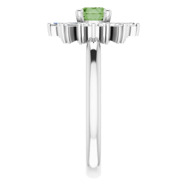 14K White 5 mm Round Green Tourmaline & 3/8 CTW Diamond Ring-