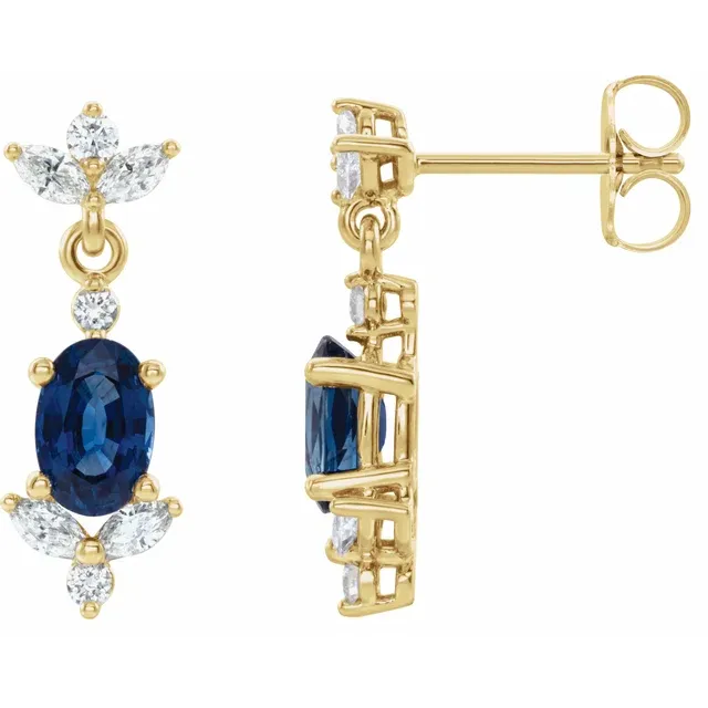 14K White Blue Sapphire & 3/8 CTW Diamond Earrings