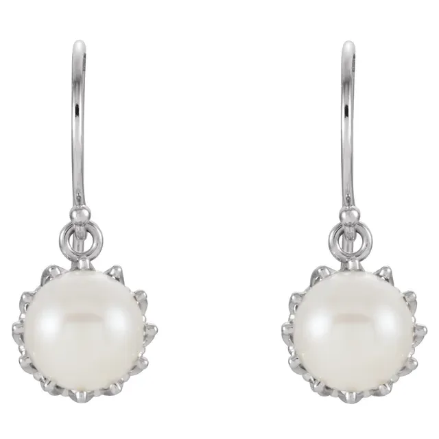 14K White 7.5-8 mm Freshwater Cultured Pearl Crown Earrings-