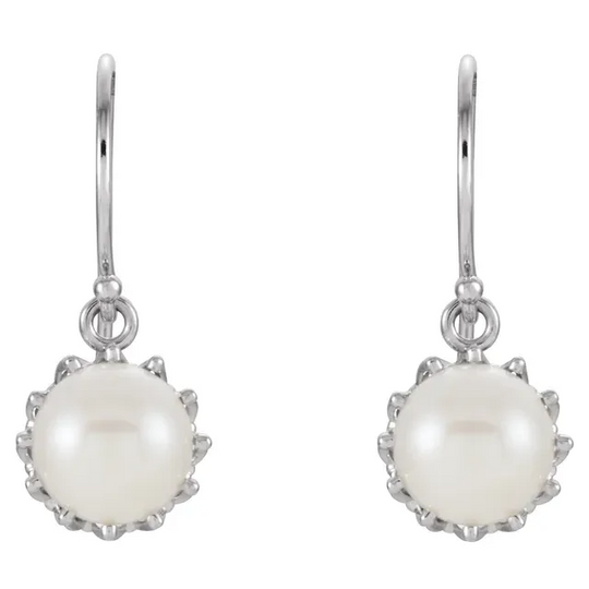 14K White 7.5-8 mm Freshwater Cultured Pearl Crown Earrings