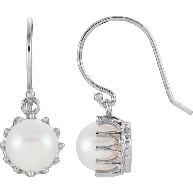 14K White 7.5-8 mm Freshwater Cultured Pearl Crown Earrings-
