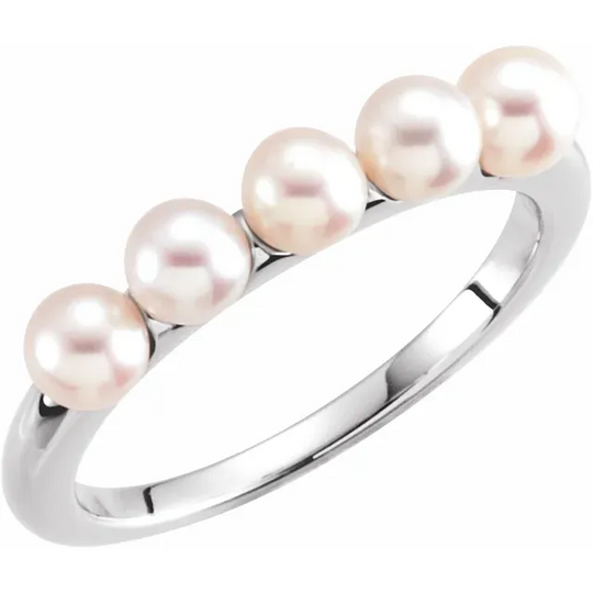 14K White 4-4.5 mm Five-Stone Pearl Ring