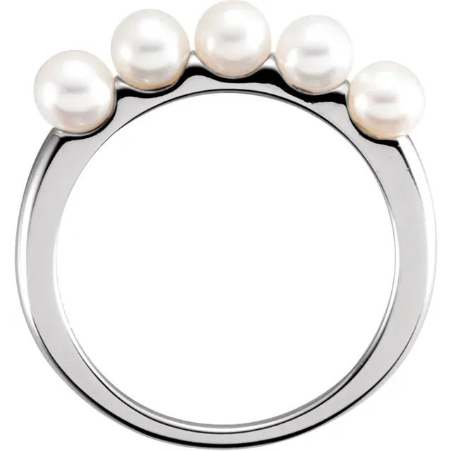 14K White 4-4.5 mm Five-Stone Pearl Ring-7.00 (approximate standard size)-