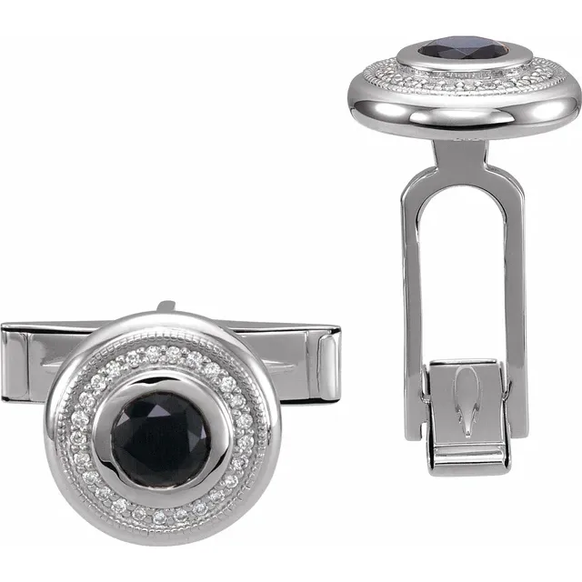 14K White Onyx & .06 CTW Diamond Cuff Links-