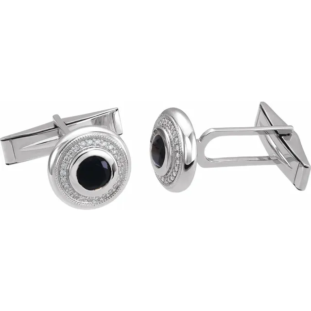 14K White Onyx & .06 CTW Diamond Cuff Links-