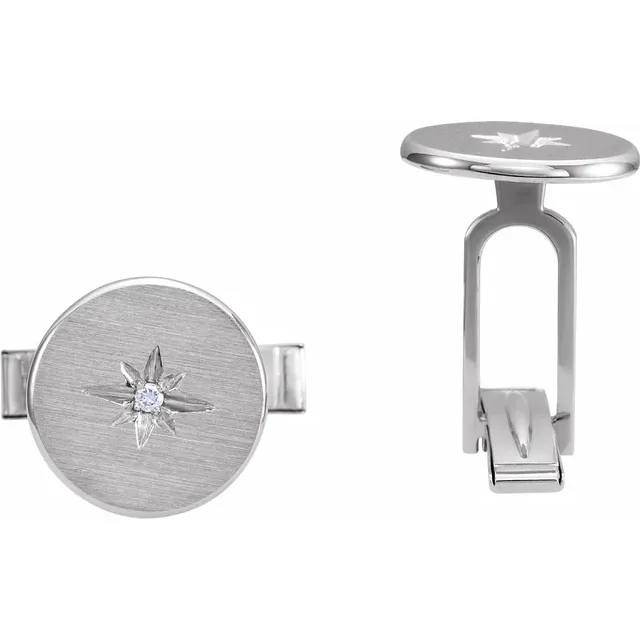 14K White .03 CTW Diamond Starburst Men's Cuff Links-