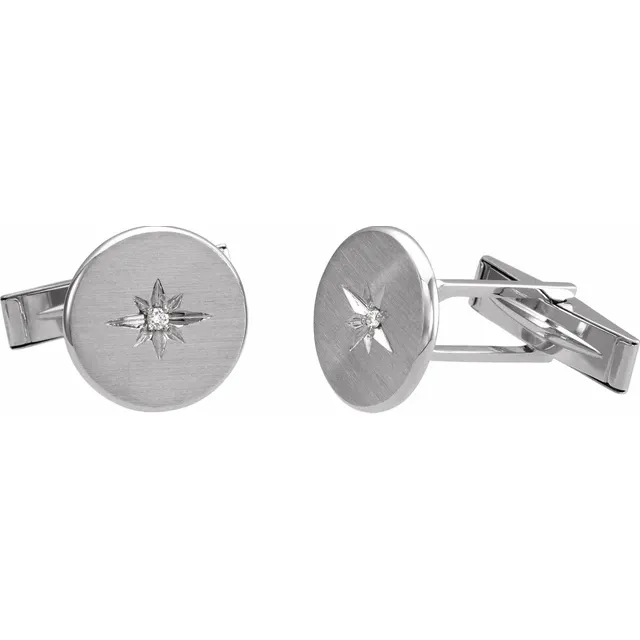 14K White .03 CTW Diamond Starburst Men's Cuff Links-