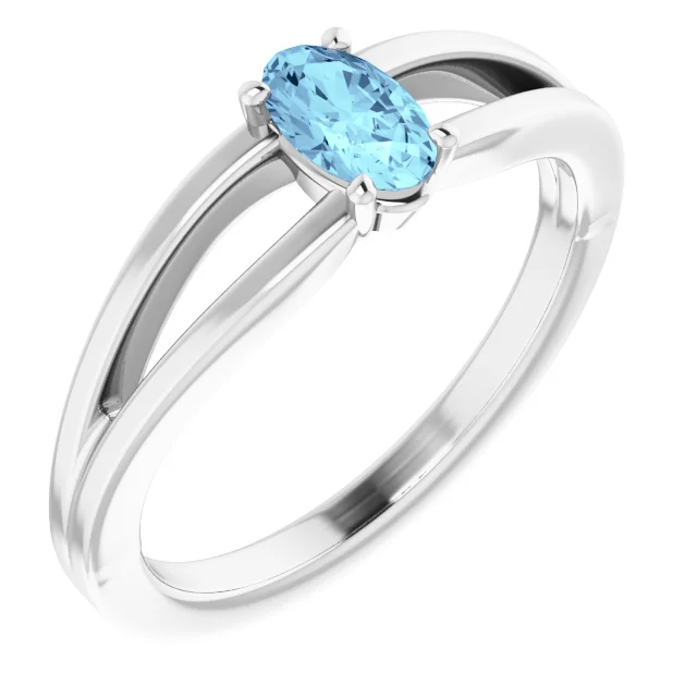 14K White Aquamarine Youth Solitaire Ring-