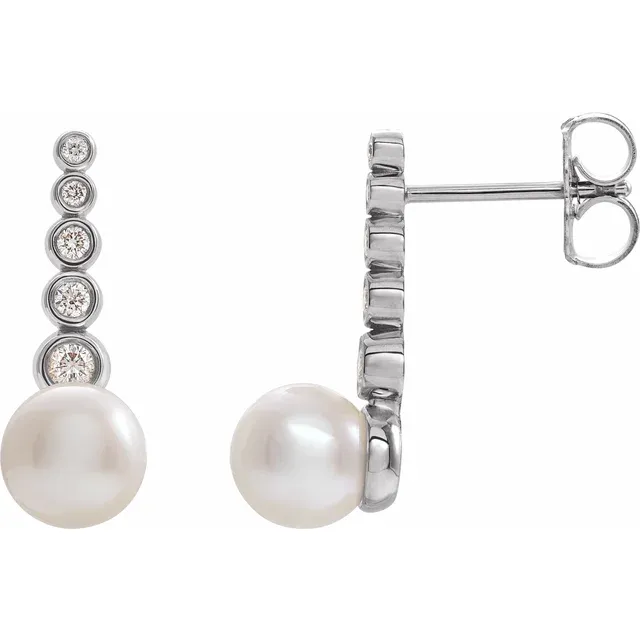 14K White Freshwater Cultured Pearl & 1/8 CTW Diamond Earrings-