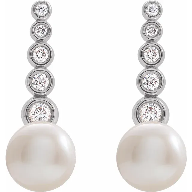 14K White Freshwater Cultured Pearl & 1/8 CTW Diamond Earrings-