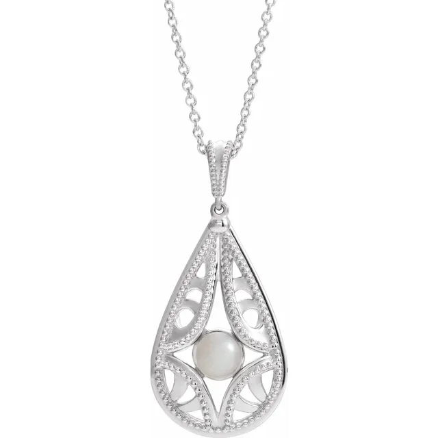 14K White Vintage-Inspired Freshwater Cultured Pearl 16-18" Necklace-