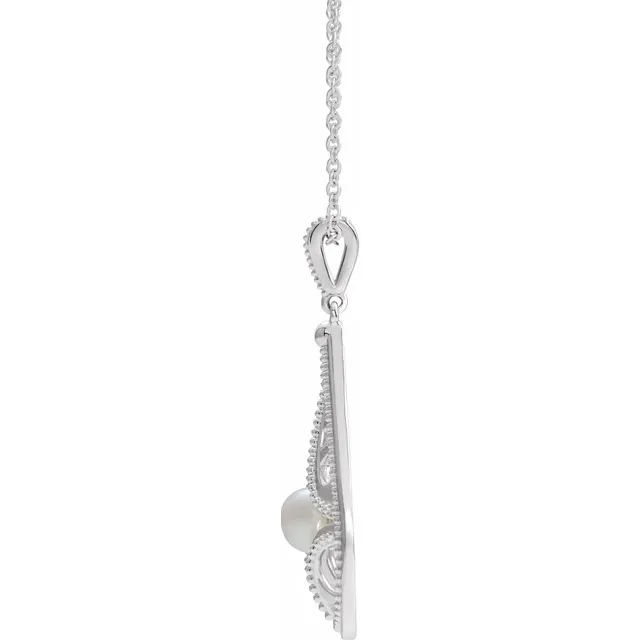14K White Vintage-Inspired Freshwater Cultured Pearl 16-18" Necklace-