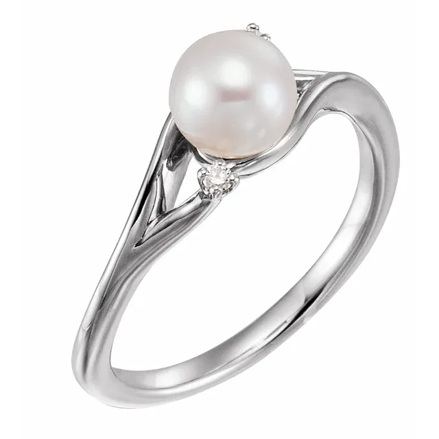 14K White Freshwater Pearl & .03 CTW Diamond Bypass Ring-