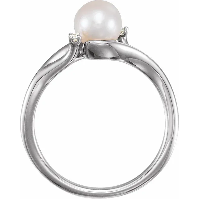 14K White Freshwater Pearl & .03 CTW Diamond Bypass Ring-