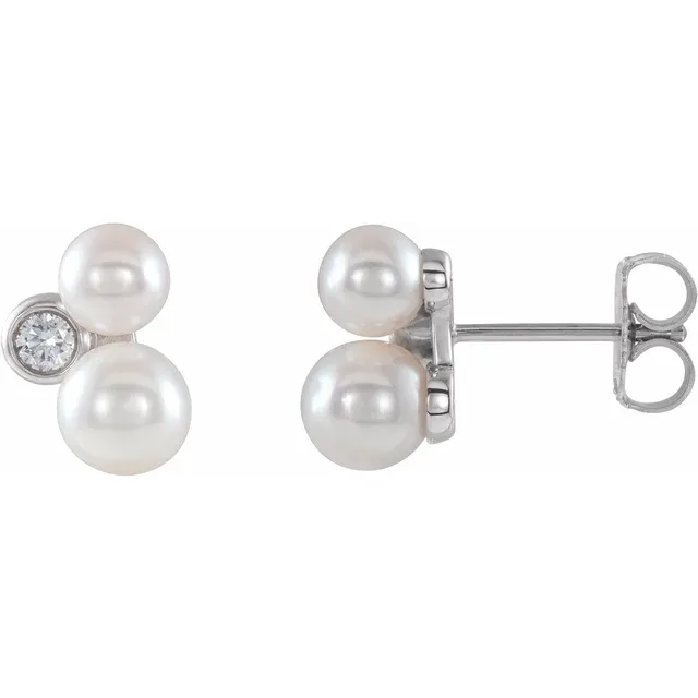 14K White Akoya Cultured Pearl & 1/8 CTW Diamond Earrings-