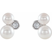 14K White Akoya Cultured Pearl & 1/8 CTW Diamond Earrings