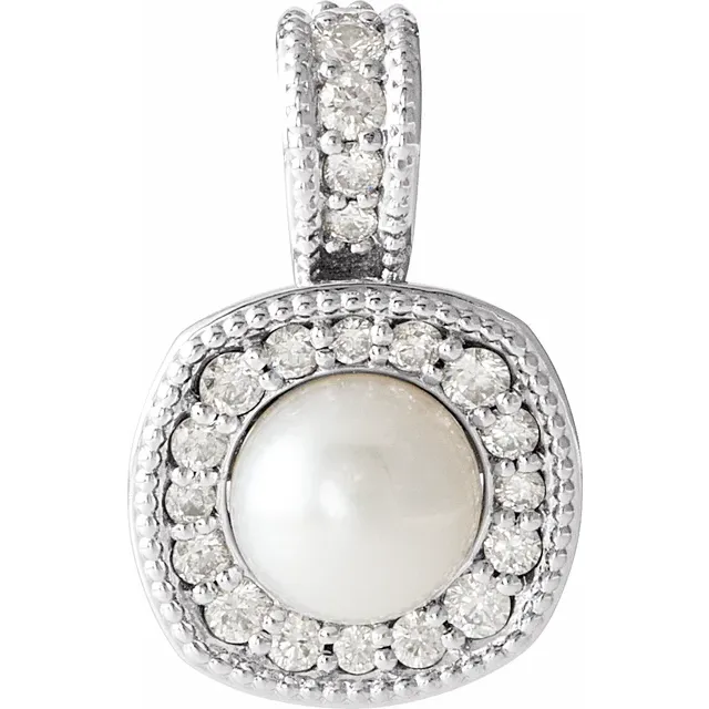 14K White Freshwater Cultured Pearl & 1/4 CTW Diamond Pendant-