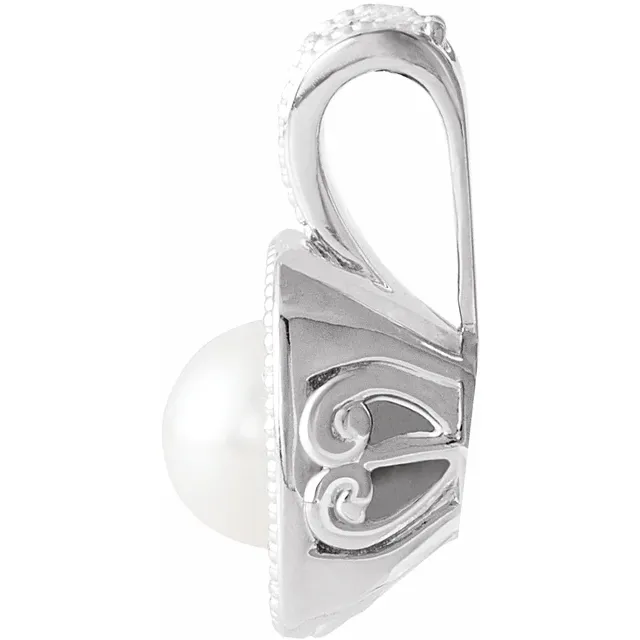 14K White Freshwater Cultured Pearl & 1/4 CTW Diamond Pendant-