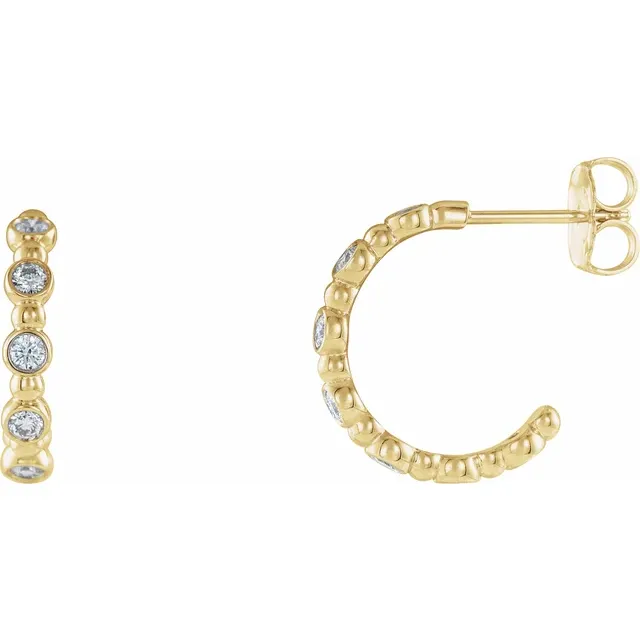 14K Yellow 3/8 CTW Diamond Beaded Hoop Earrings-