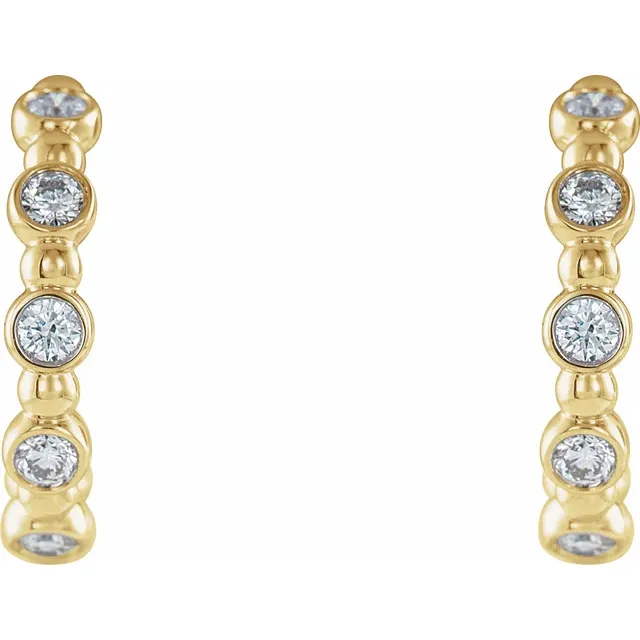 14K Yellow 3/8 CTW Diamond Beaded Hoop Earrings-