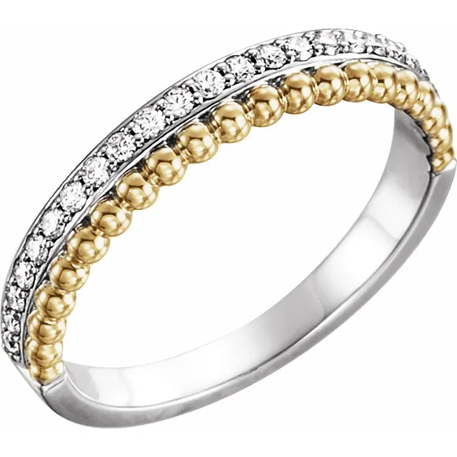 14K White/Yellow 1/5 CTW Diamond Beaded Ring-