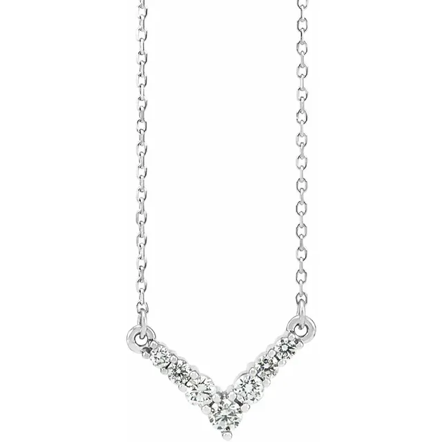 14K White 1/3 CTW Diamond "V" 16-18" Necklace-