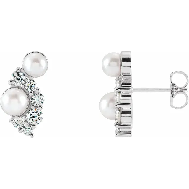 14K White Akoya Cultured Pearls & 1/2 CTW Diamond Earrings-