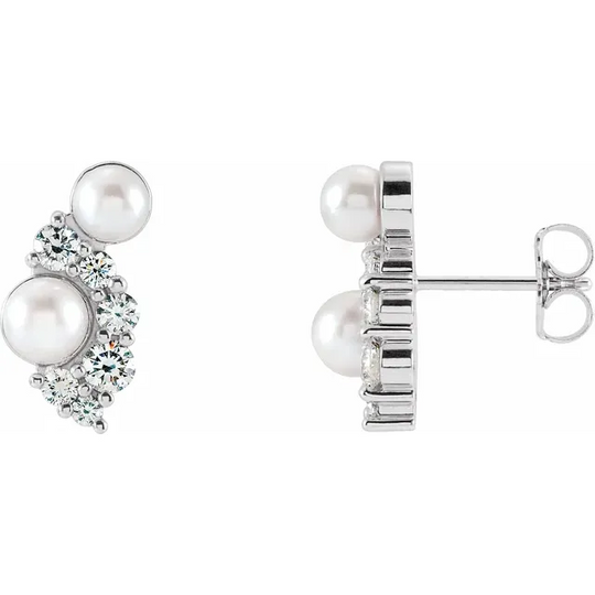 14K White Akoya Cultured Pearls & 1/2 CTW Diamond Earrings