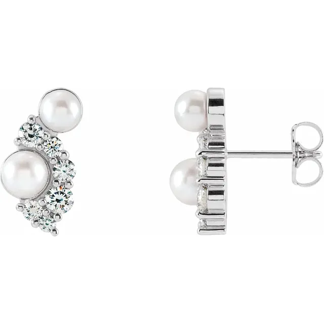 14K White Akoya Cultured Pearls & 1/2 CTW Diamond Earrings