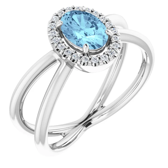 14K White Aquamarine & 1/10 CTW Diamond Ring-7.00 (approximate standard size)-