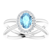 14K White Aquamarine & 1/1 CTW Diamond Ring