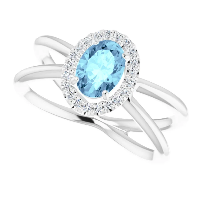 14K White Aquamarine & 1/10 CTW Diamond Ring-7.00 (approximate standard size)-