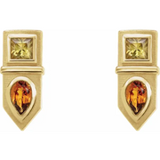14K Yellow Multi-Gemstone Geometric Bar Drop Earrings