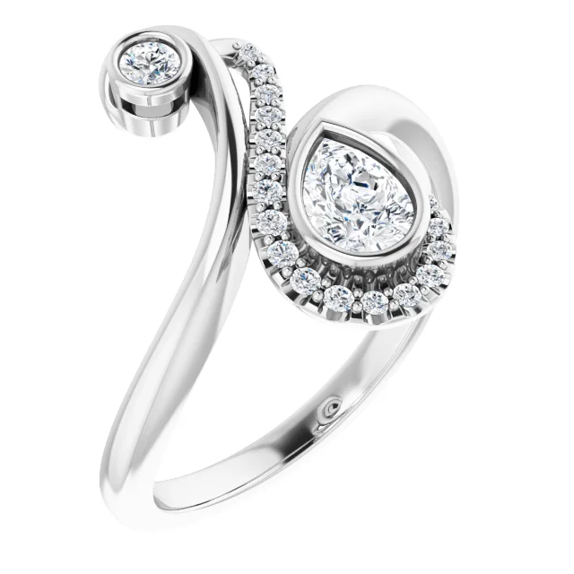 14K White 1/2 CTW Diamond Bezel-Set Bypass Ring-