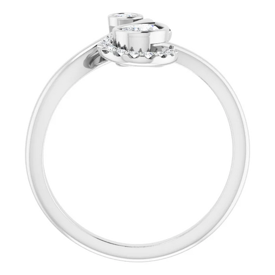14K White 1/2 CTW Diamond Bezel-Set Bypass Ring